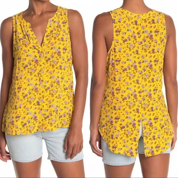 Sanctuary Anthropologie Floral Sleeveless Button Down Top Yellow Dandelion Daisy - Picture 1 of 14